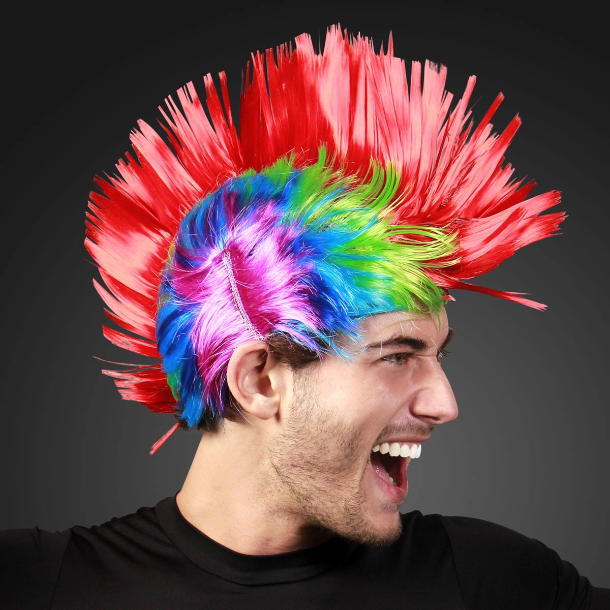 Punk Rock Mohawk Wig with Blinking Red LED 2