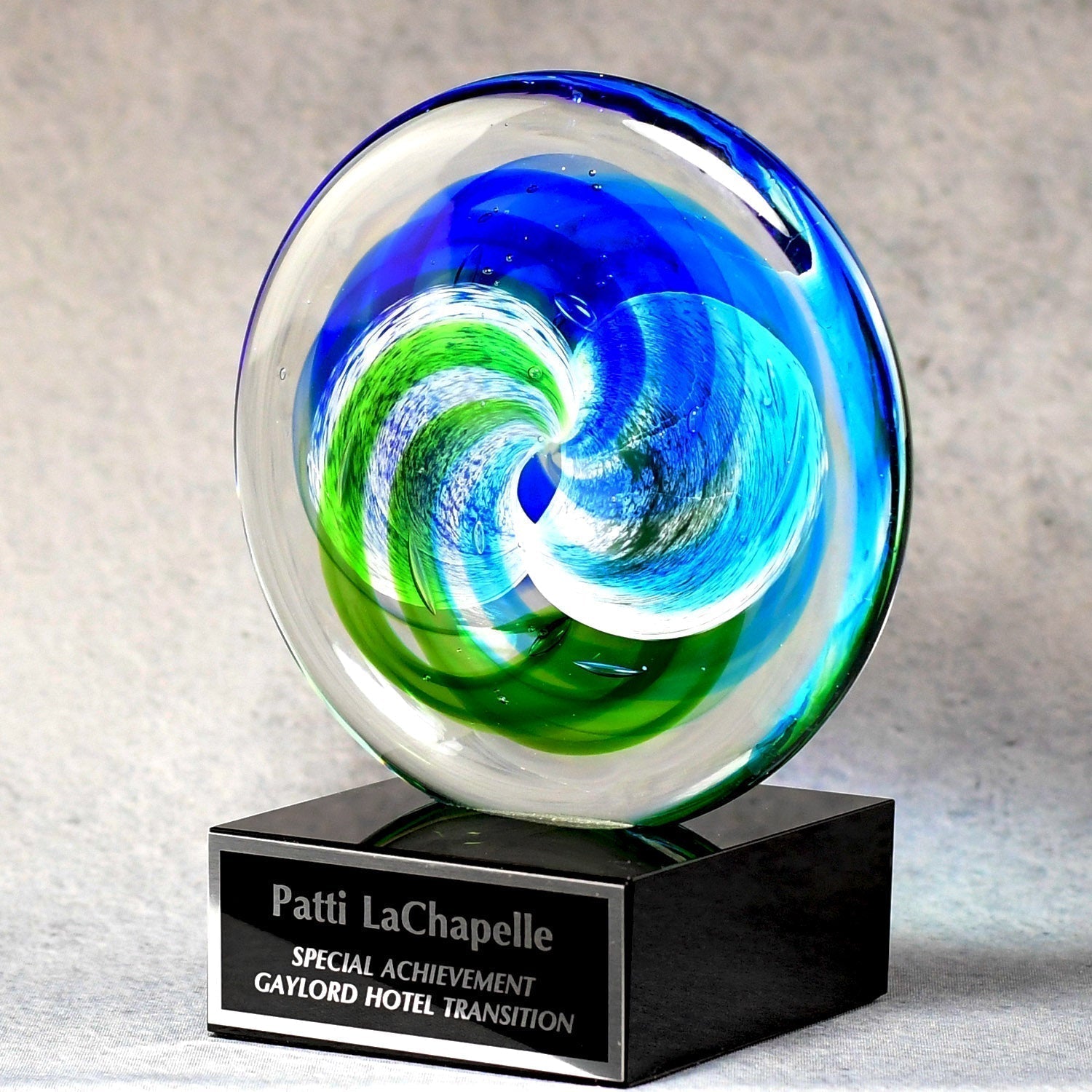 Circle Art Glass On Black Glass Base 4