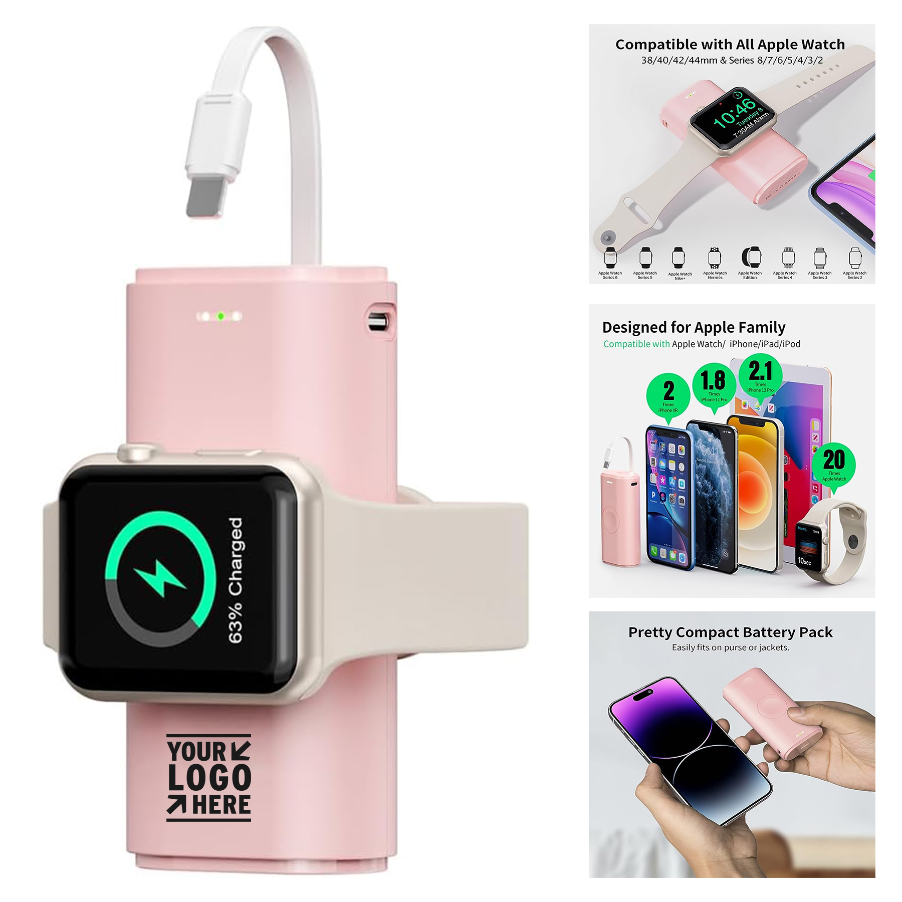 9000mAh Built in Cable iWatch Portable Watch Apple Phone Charger Power Bank   