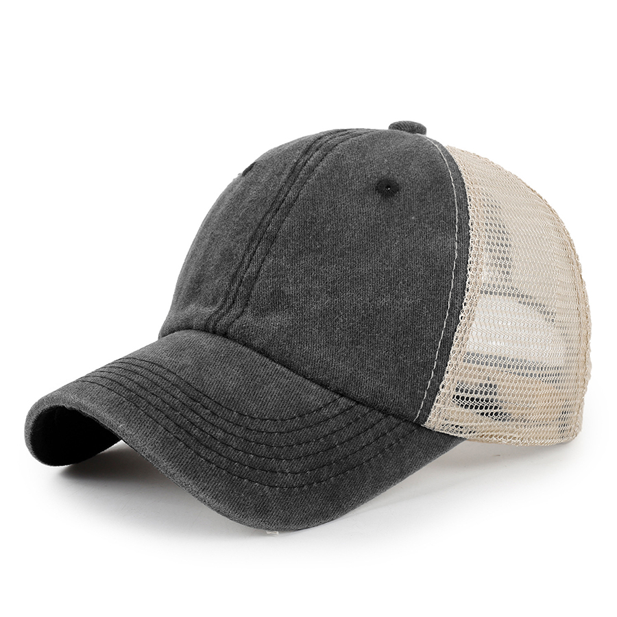Stock 2-Tone Washed Cotton 6-Panel Trucker Cap 24