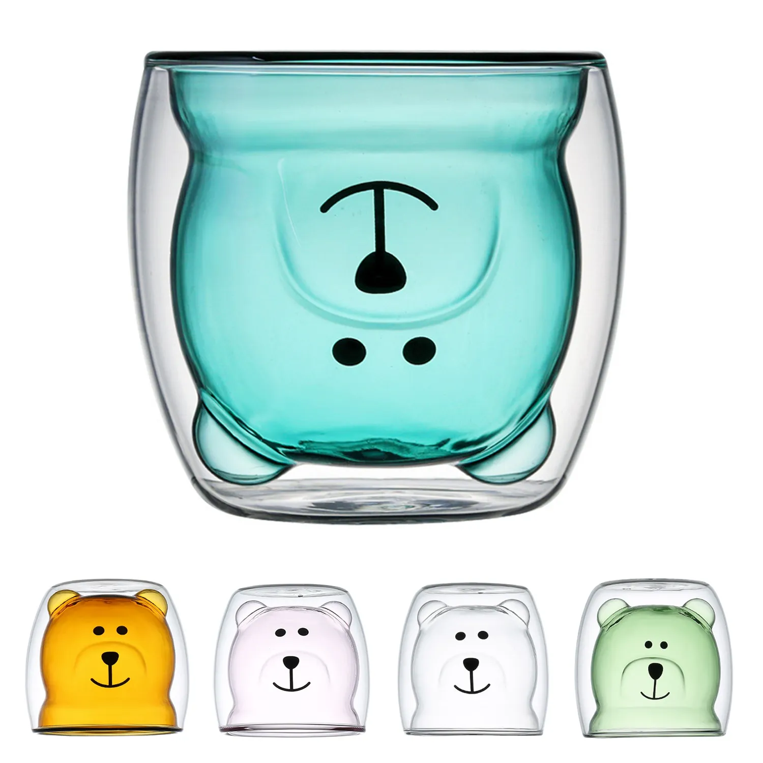 Insulated Double Wall Glass Cute Bear Mugs 6