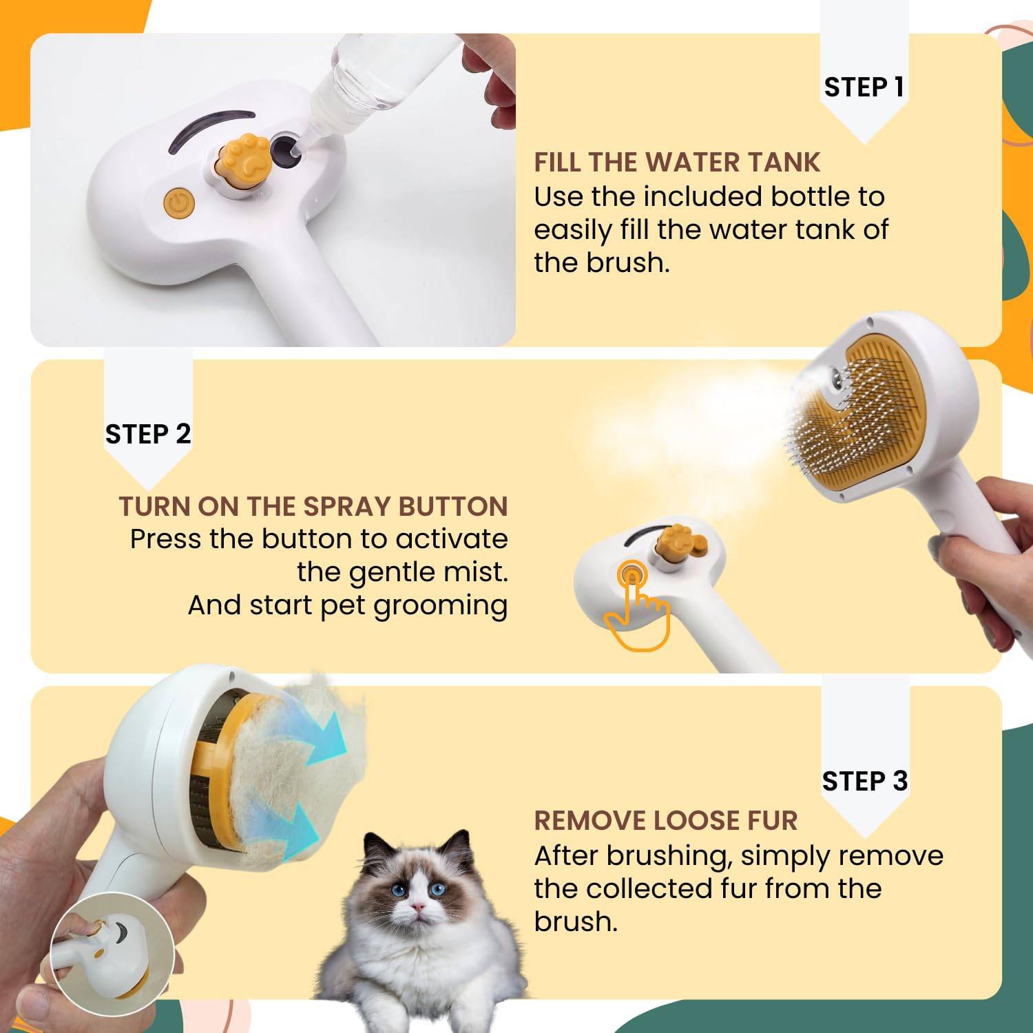 Steam Pet Brush – Spray Hair Removal Comb for Cats & Dogs 4