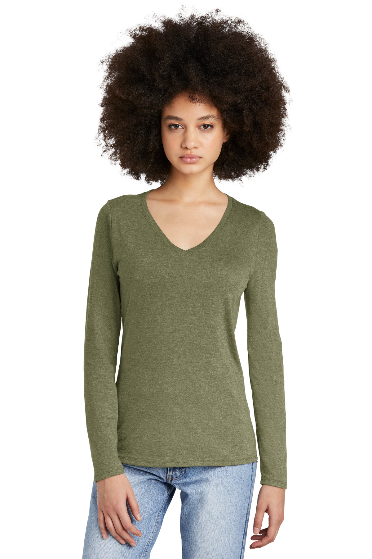 District Women's Perfect Tri Long Sleeve V-Neck Tee DT135 81