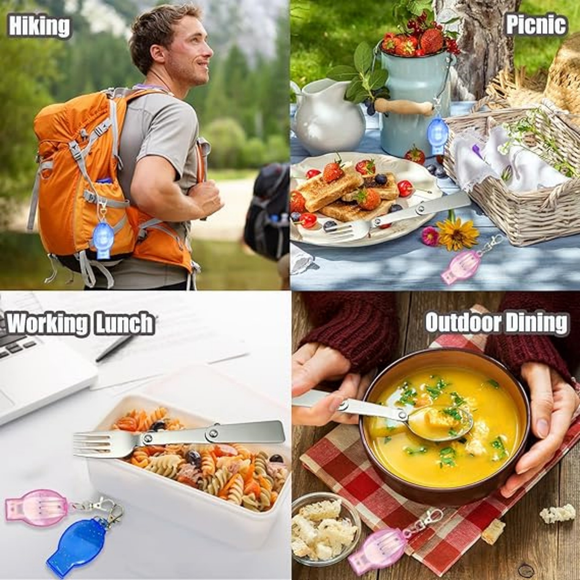 Camping Folding Spoon And Fork Set 4