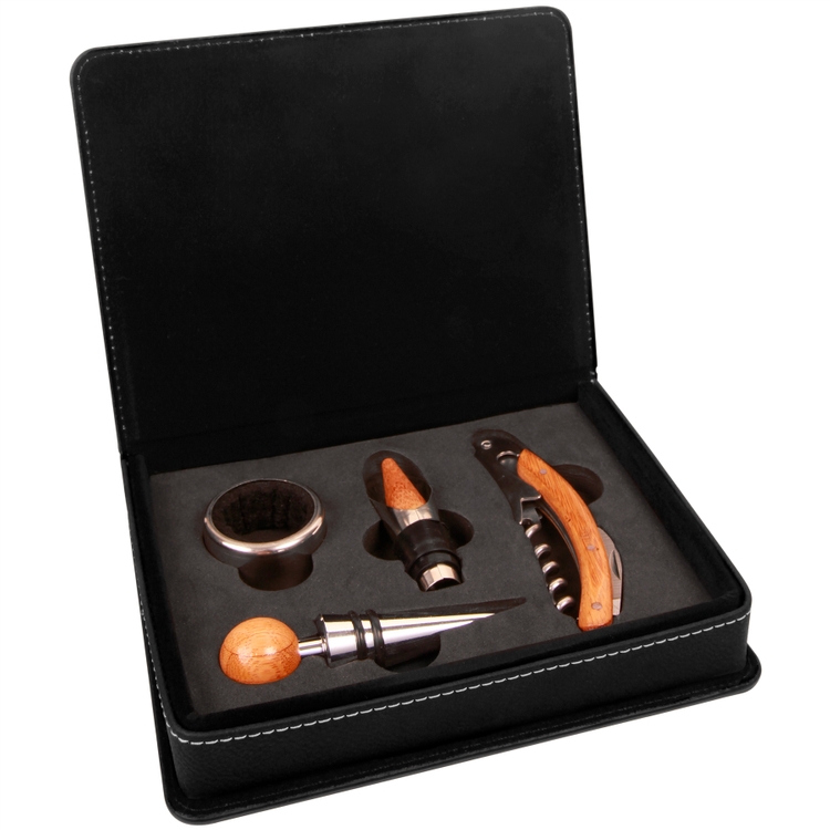 Leatherette Four-piece Wine Set - Black 3