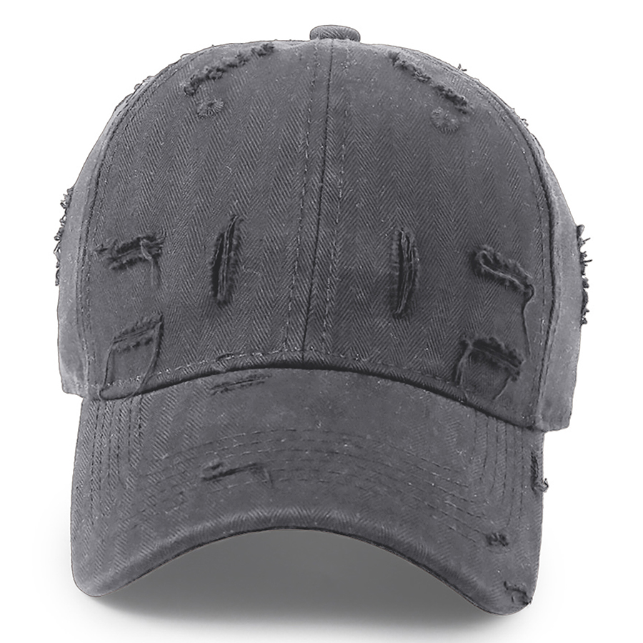 Stock Solid Color Ripped Cotton 6-Panel Baseball Cap 9