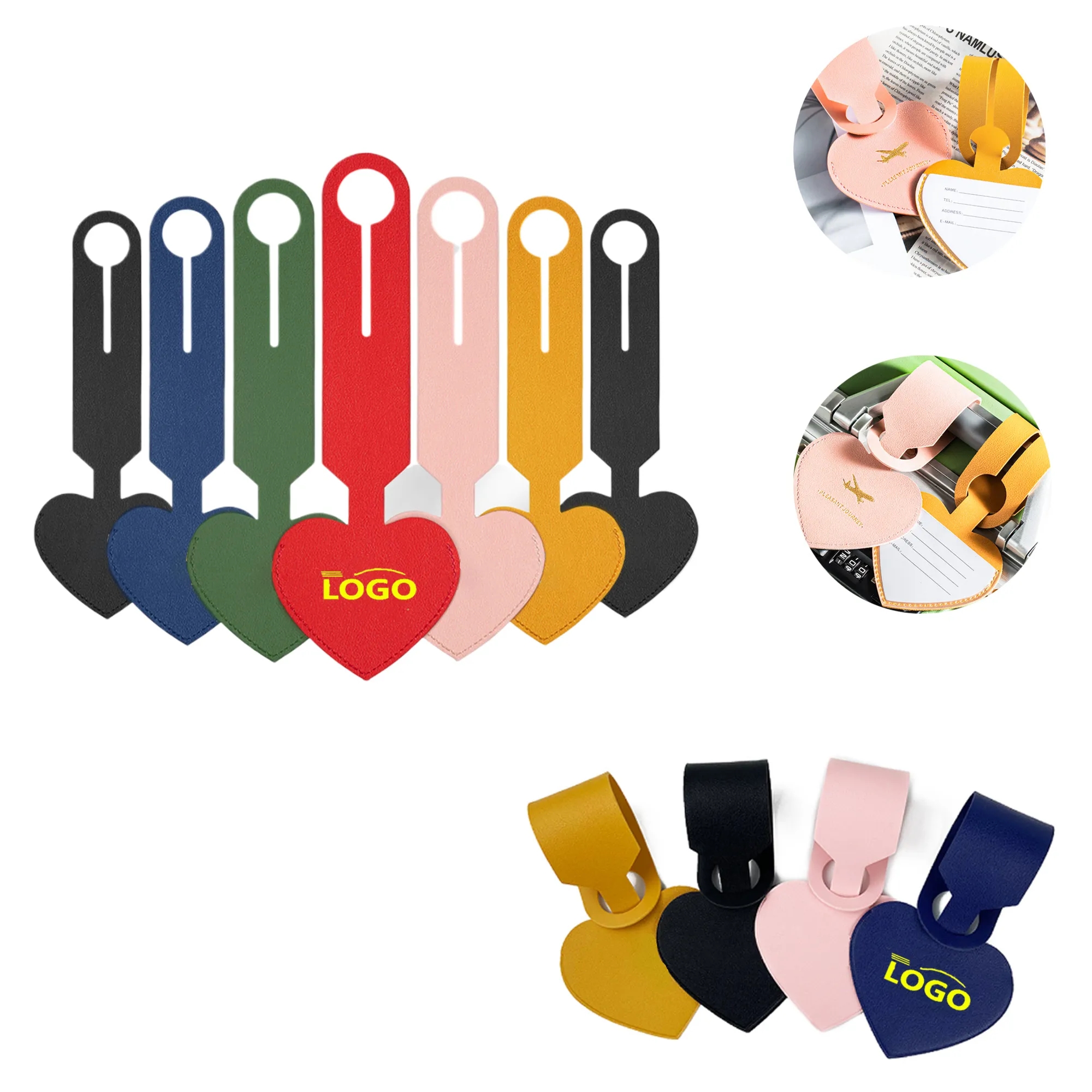 MOQ50 Heart shaped Business PU Leather Luggage Tag Holder 3