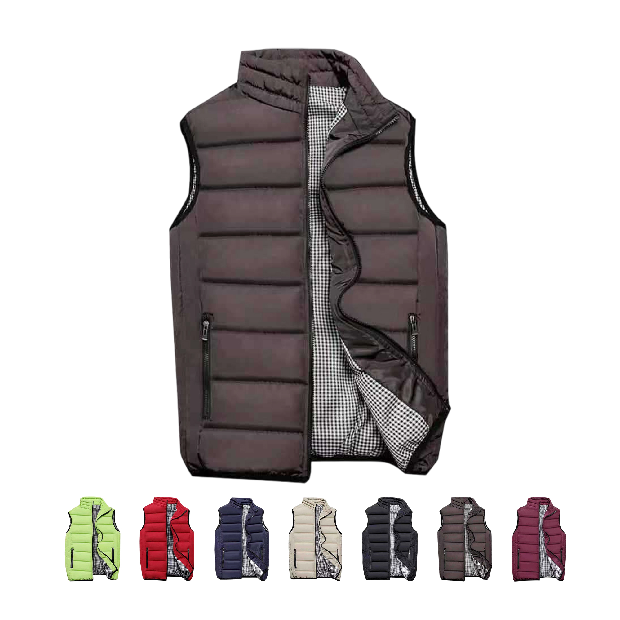 Polyester Quilted Packable Puffer Vest With Front Zipper Closure 3