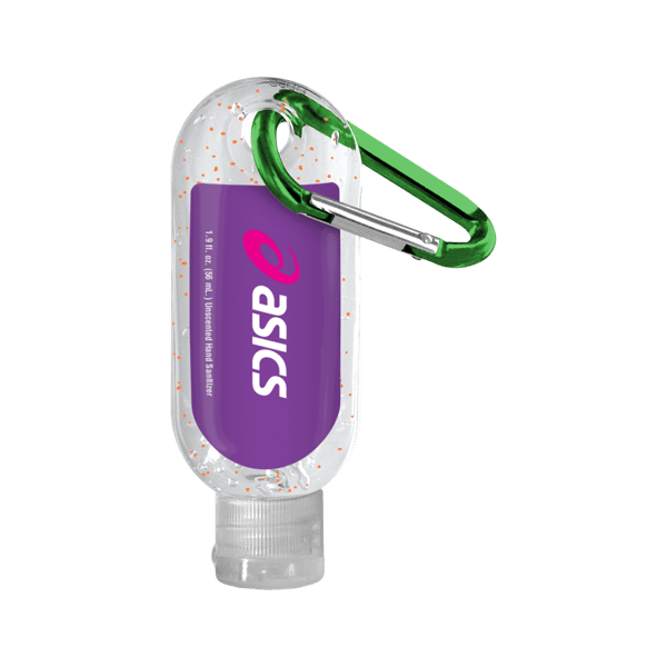 1.9 oz. Single Color Moisture Bead Sanitizer in Clear Bottle with Carabiner 1