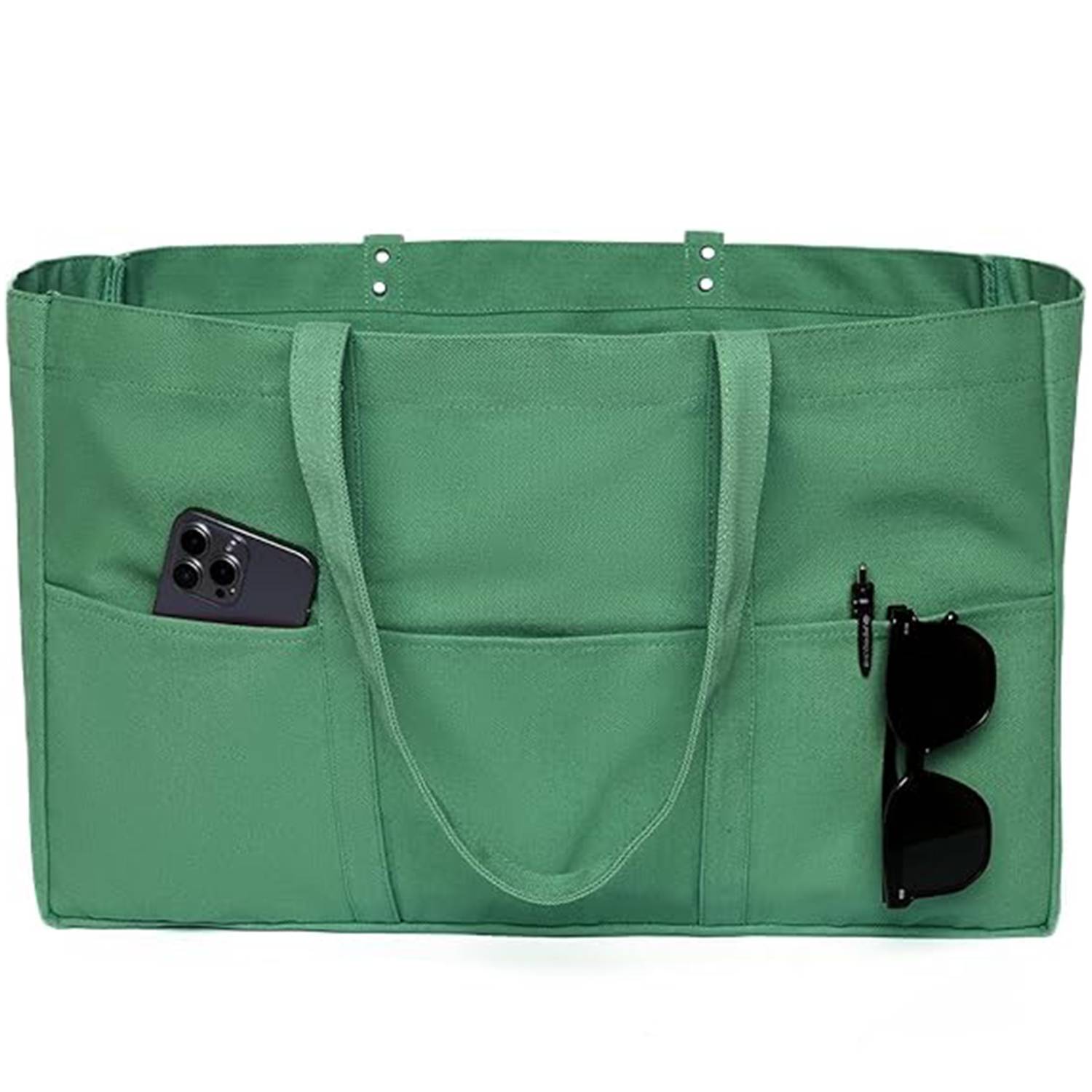 Large Capacity Canvas Tote Bag w/ Pocket for Work Travel, custom tote bag with logo imprint 8