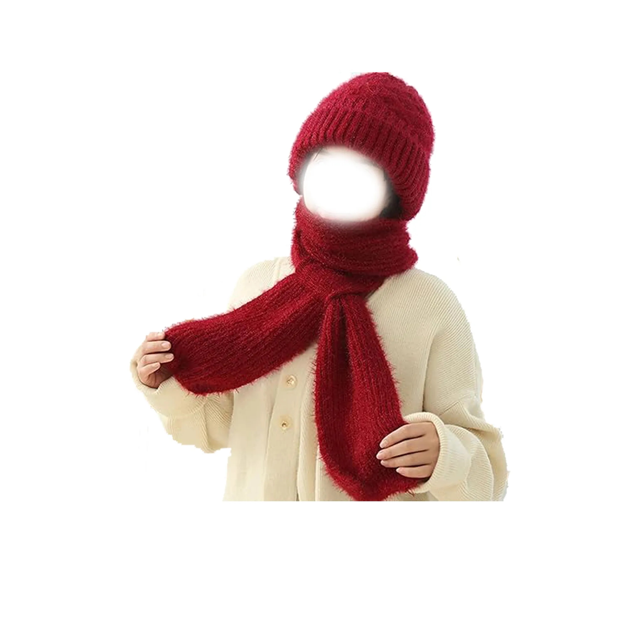 2 In 1 Crochet Warm Scarf Cap Knit Hooded 3
