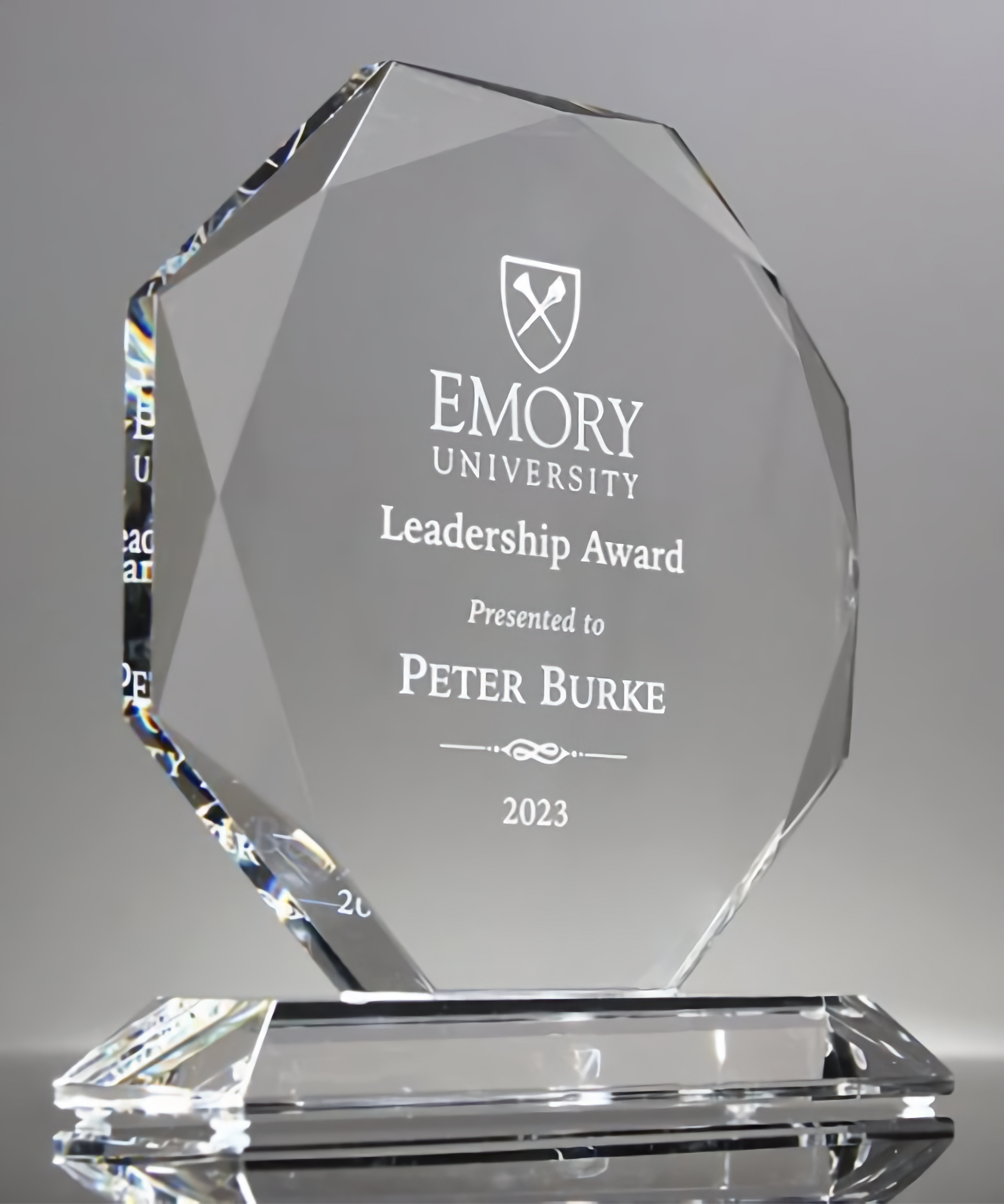Optic Crystal Award  Beveled Edge Octagon on Clear Pedestal 3