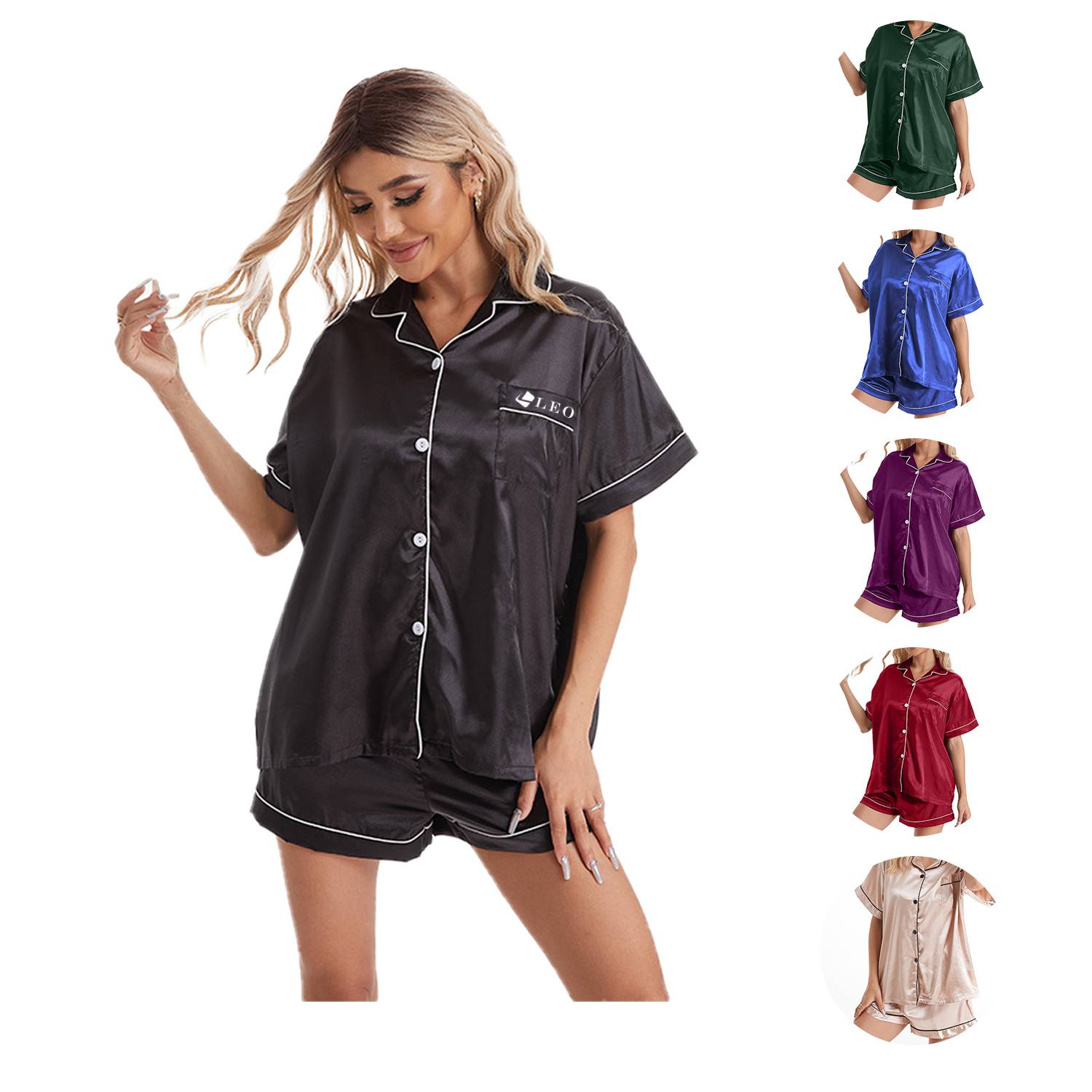 Women Two-Piece Polyester Pajama Set 11