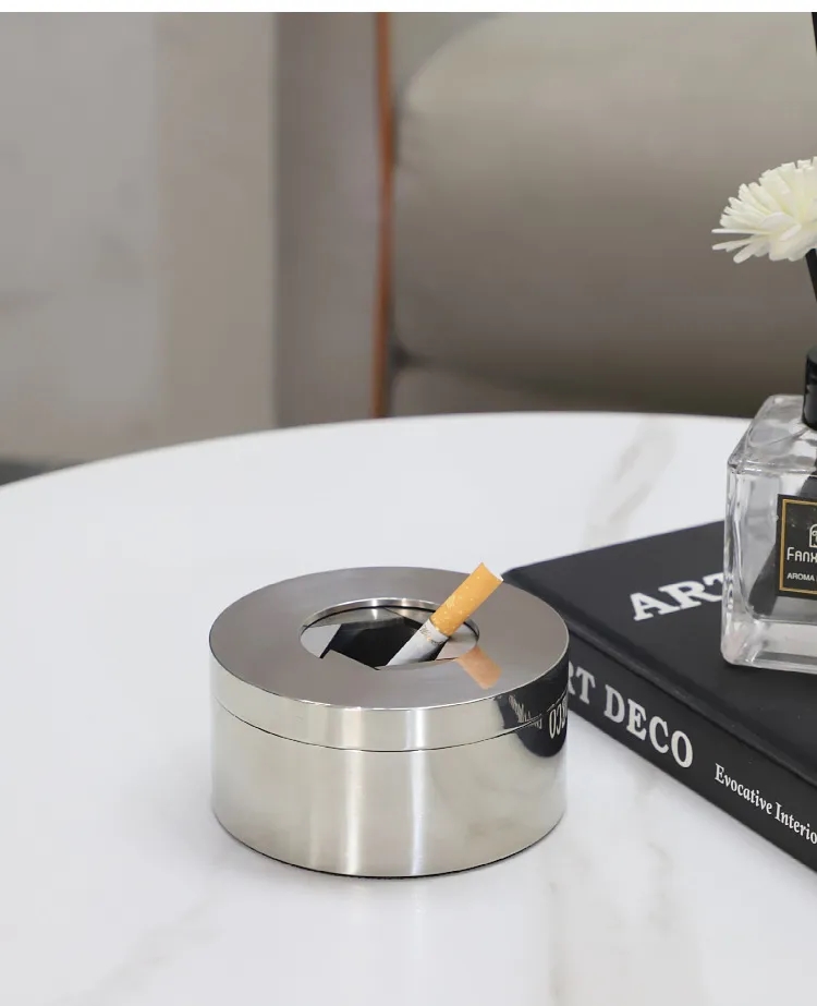 Stainless Steel Rotary Ashtray With Cover 5
