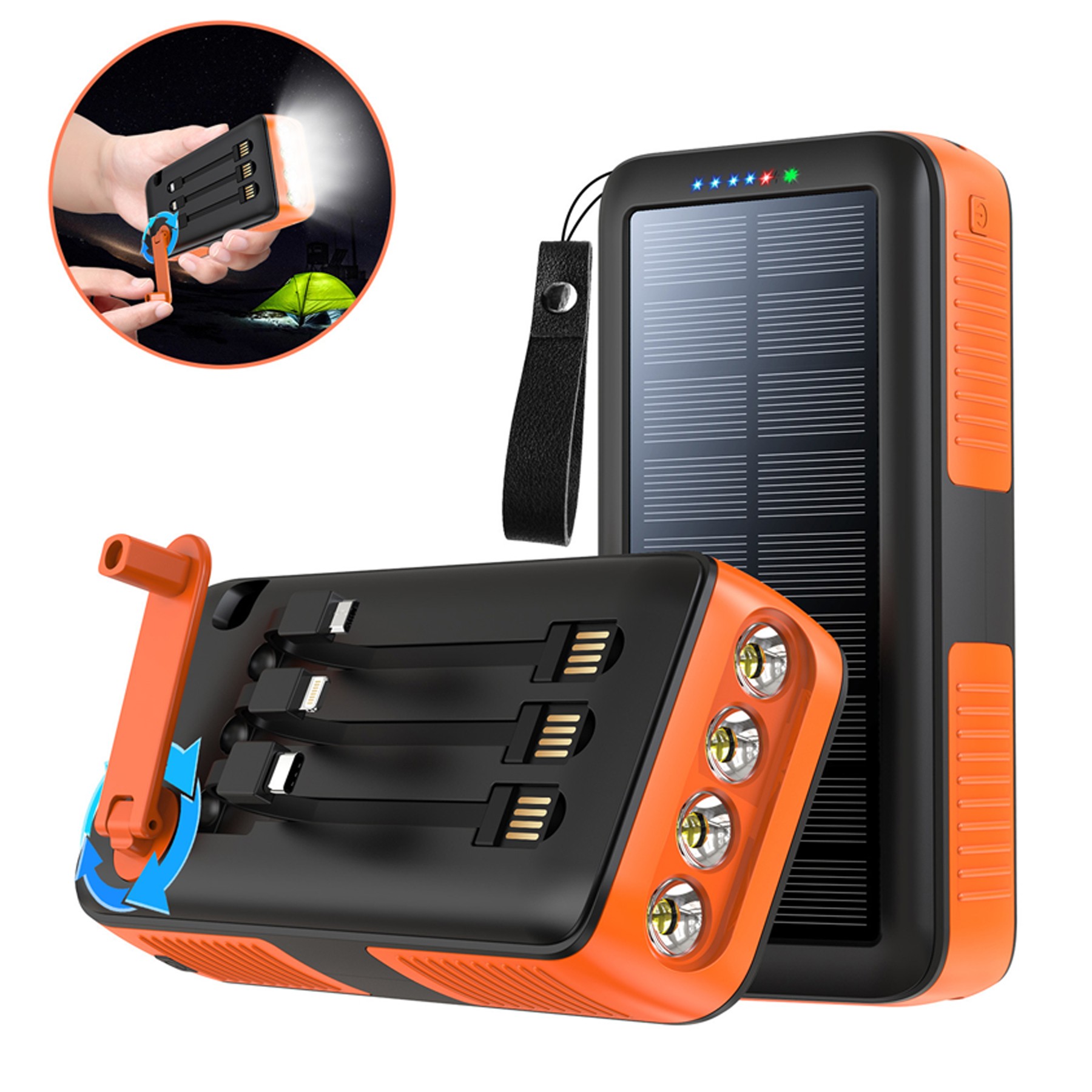 30000Mah Manual Rotation Solar Power Bank Flashlight 6