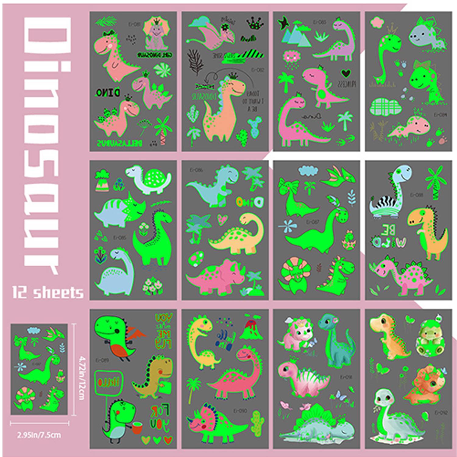 12-Pieces Luminous Dinosaur Tattoos 4