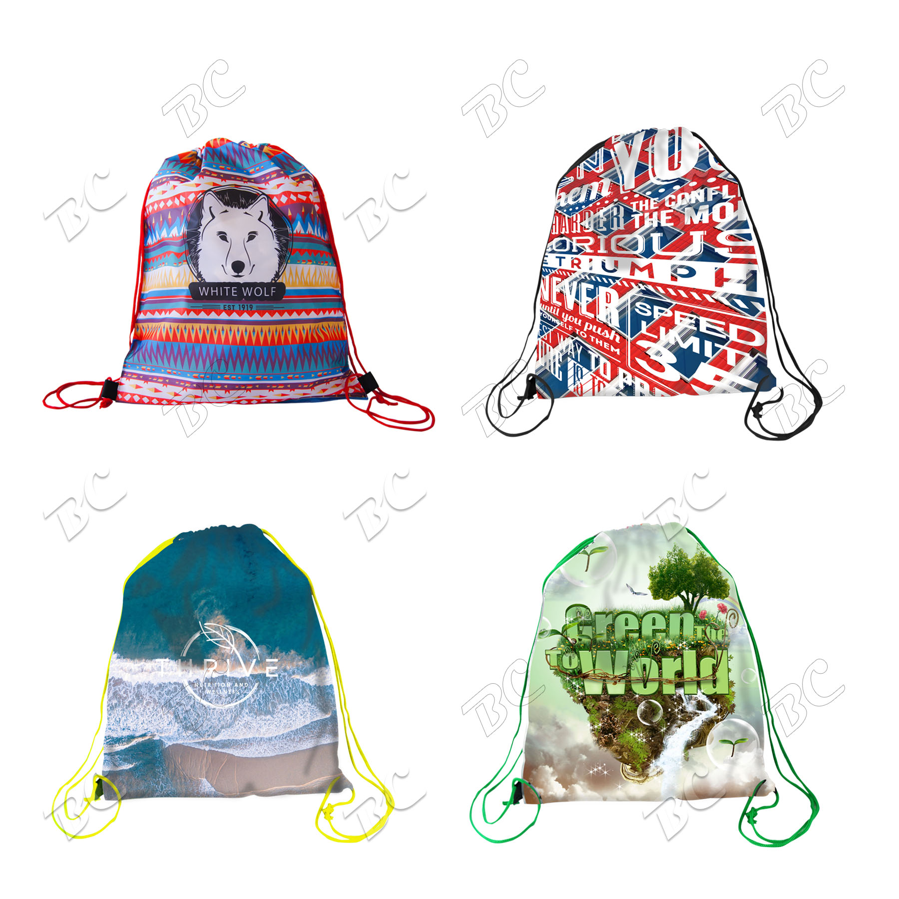 Free shipping 14" x 17" 210D polyester Fully Sublimated Back Sack 4