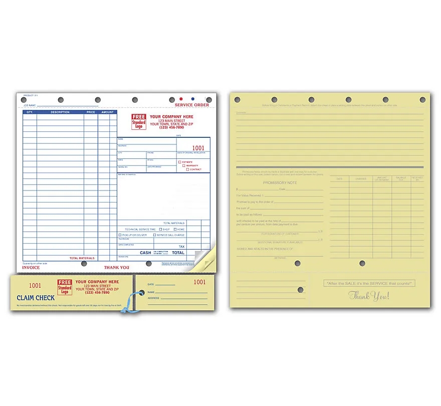 Service Orders, Carbonless, Claim Check, Large Format 1