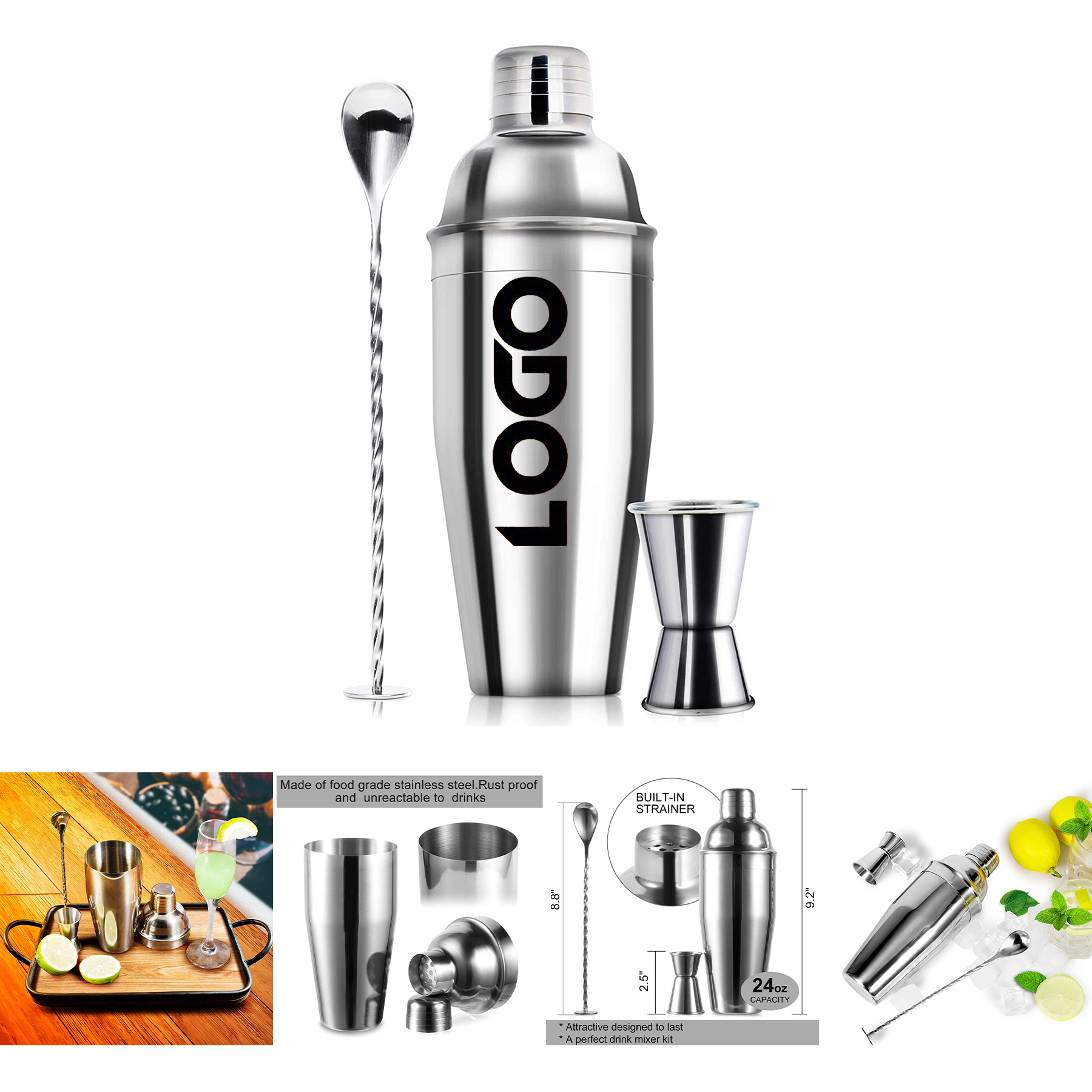 24oz Cocktail Shaker Bar Set