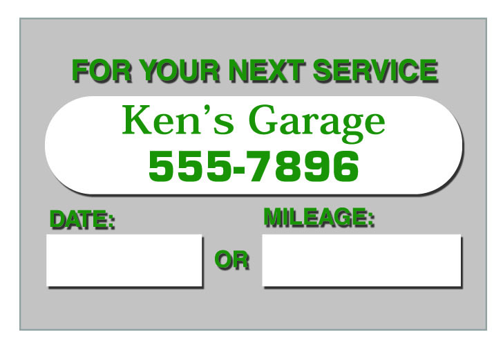 Static Cling Vehicle Service Reminder (2 1/4"x1 1/2") 2