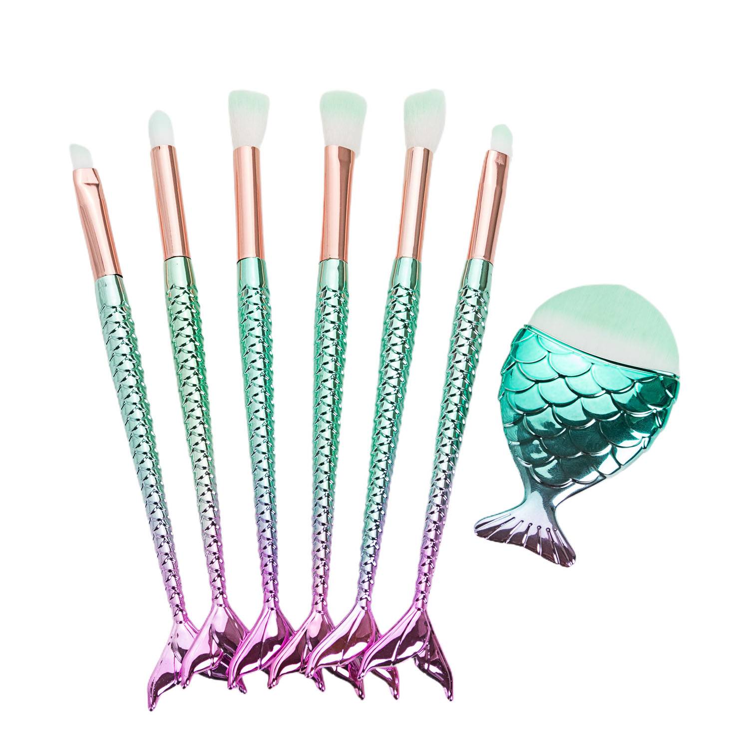 7Pcs Mermaid Makeup Brush Set with Soft Nylon Bristles 3