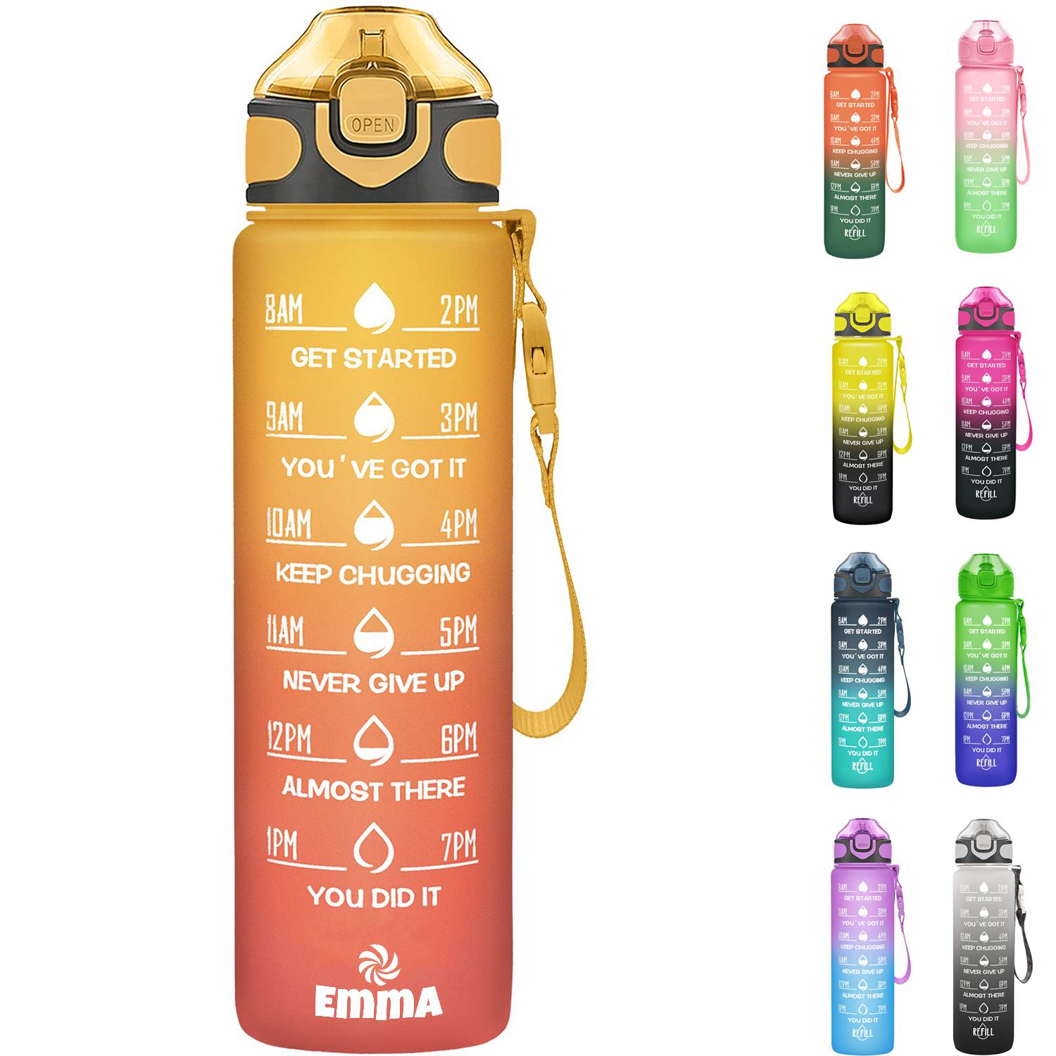 32oz BPA Free Wide Mouth Sports Water Bottle w/ Time Markers 10