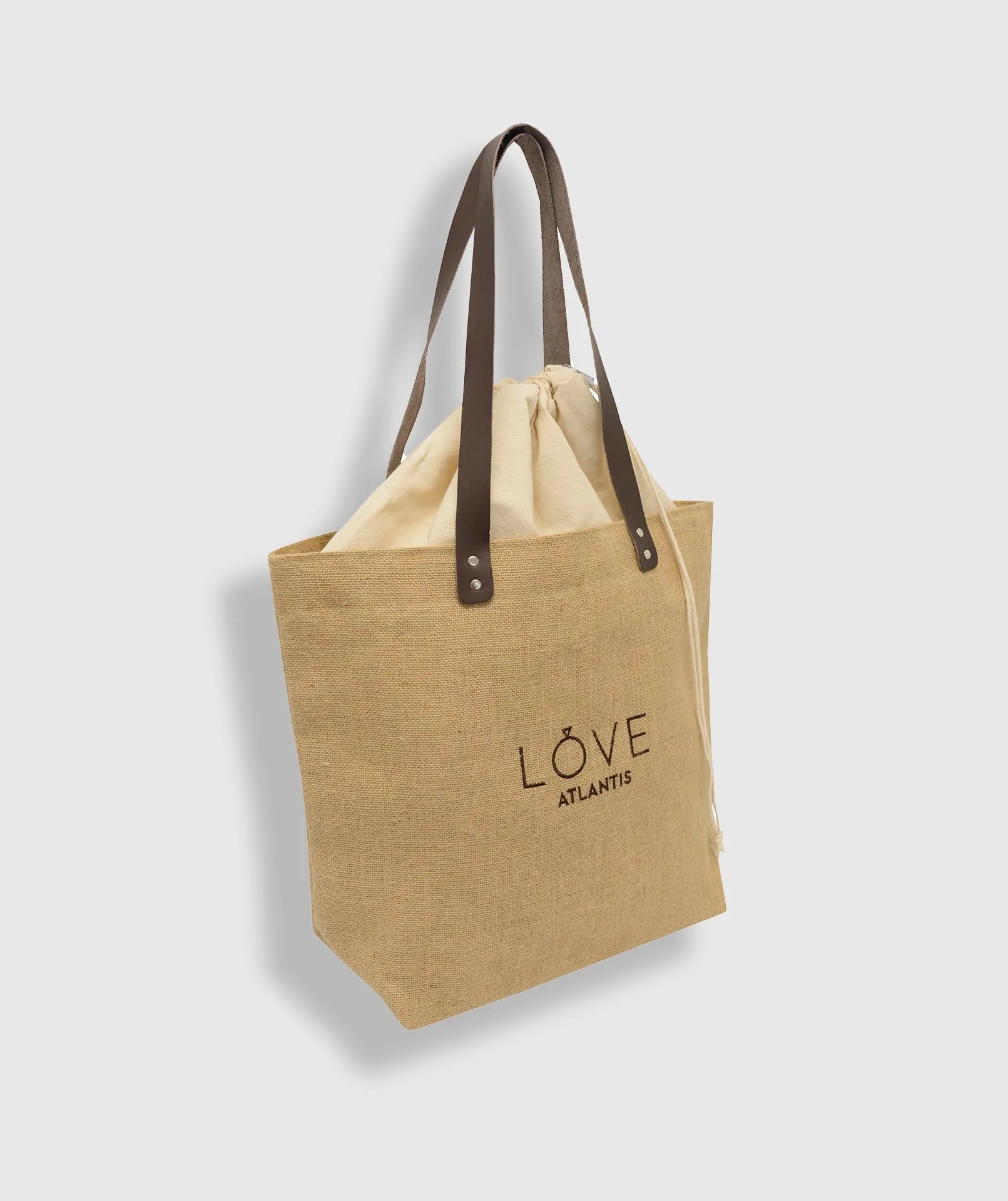 Embroidered Burlap Tote with Leather Handles 3