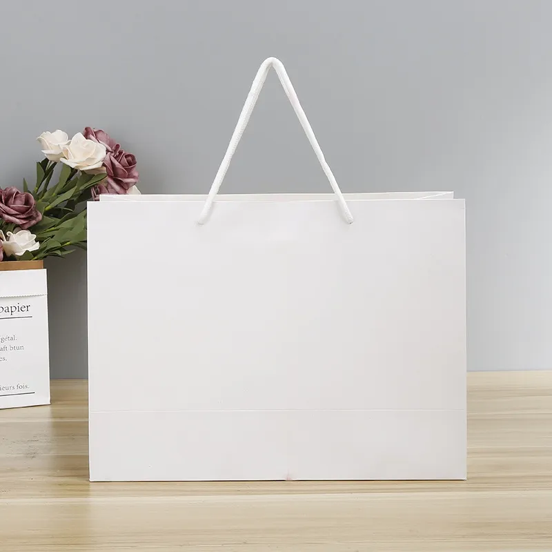 Horizontal White Paper Euro Tote Bag W/ Cottonrope Handles 2