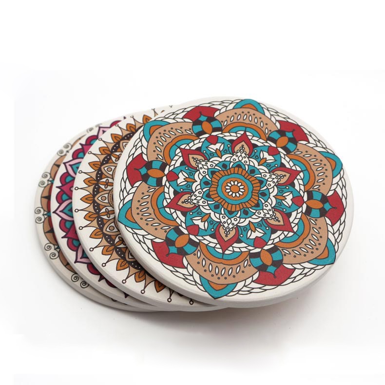 Full Color Ceramic Stone Absorbent Coaster with Cork Bottom 3