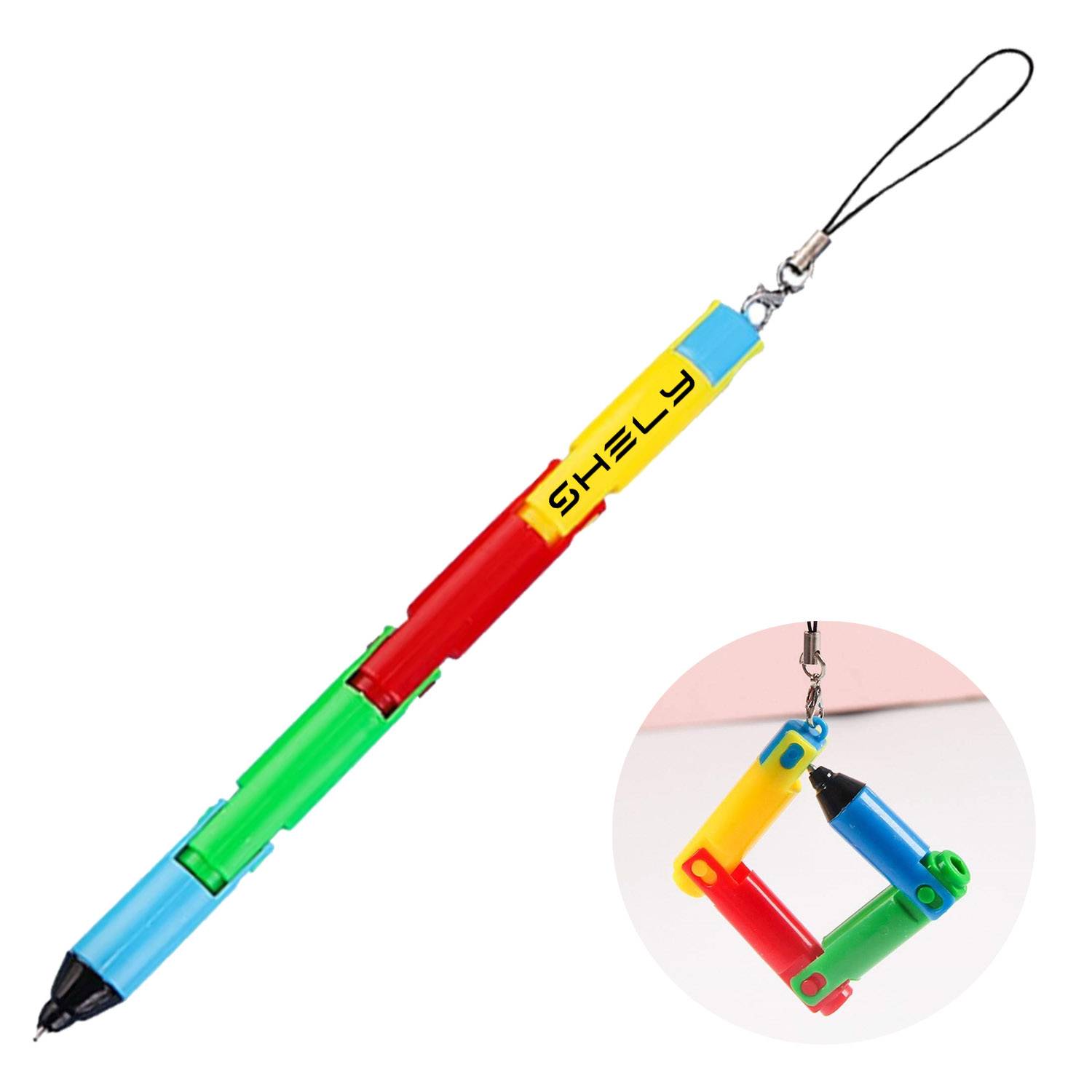 Foldable Plastic Puzzle Ballpoint Pen w/ Hanging Chain 4