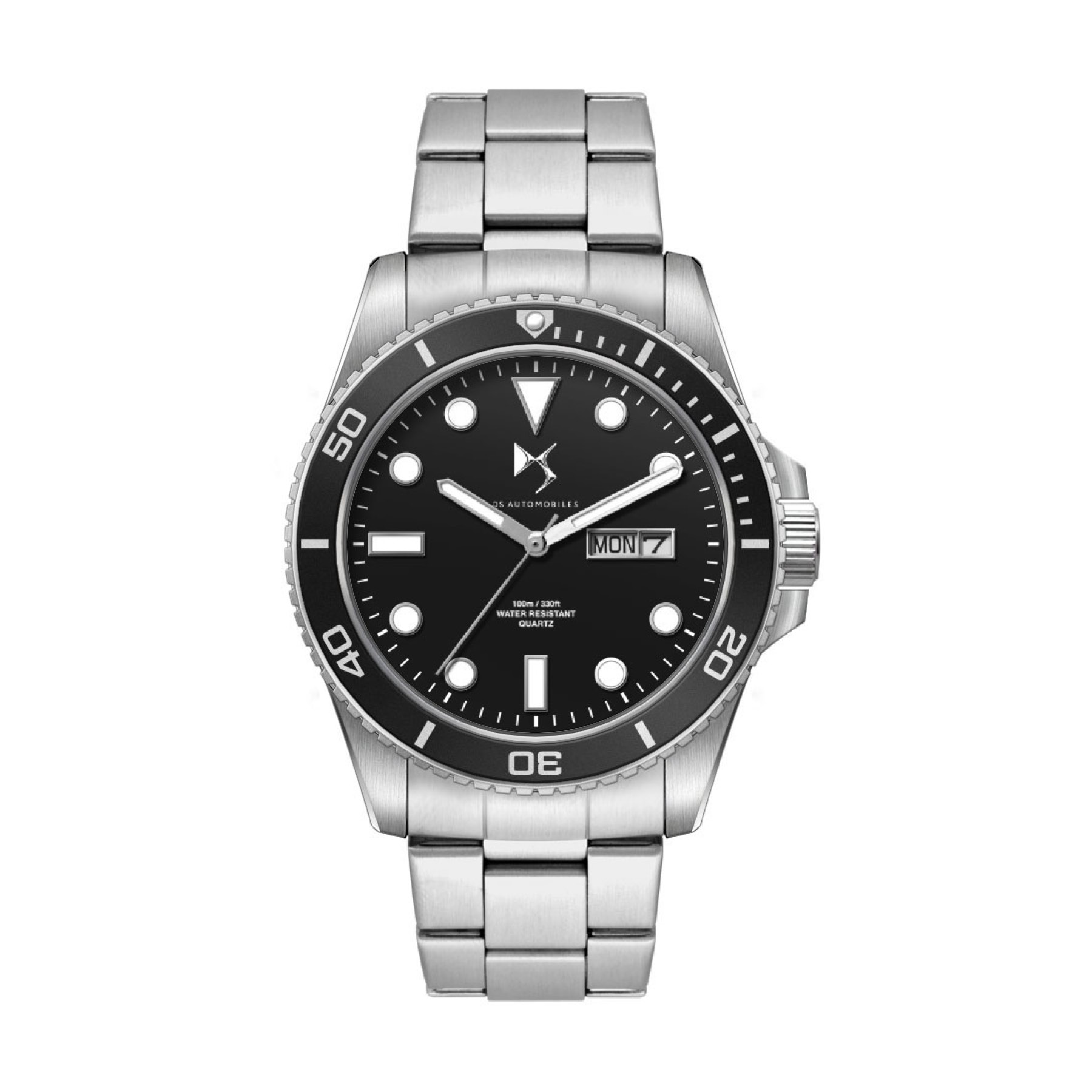 42.5MM, SS, SILVER CASE, BK BEZEL,  3-HAND MVT, DAY-DTE 3