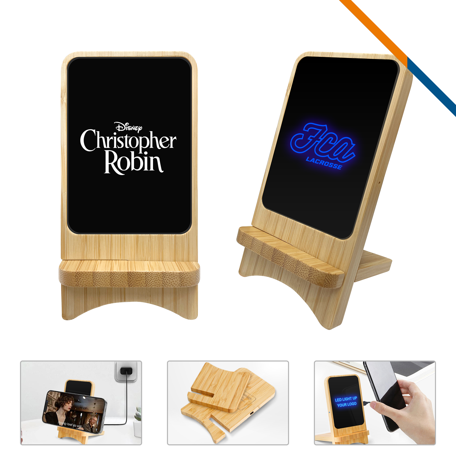 Zort 15W Light up Bamboo Wireless Fast Charger Stand 4