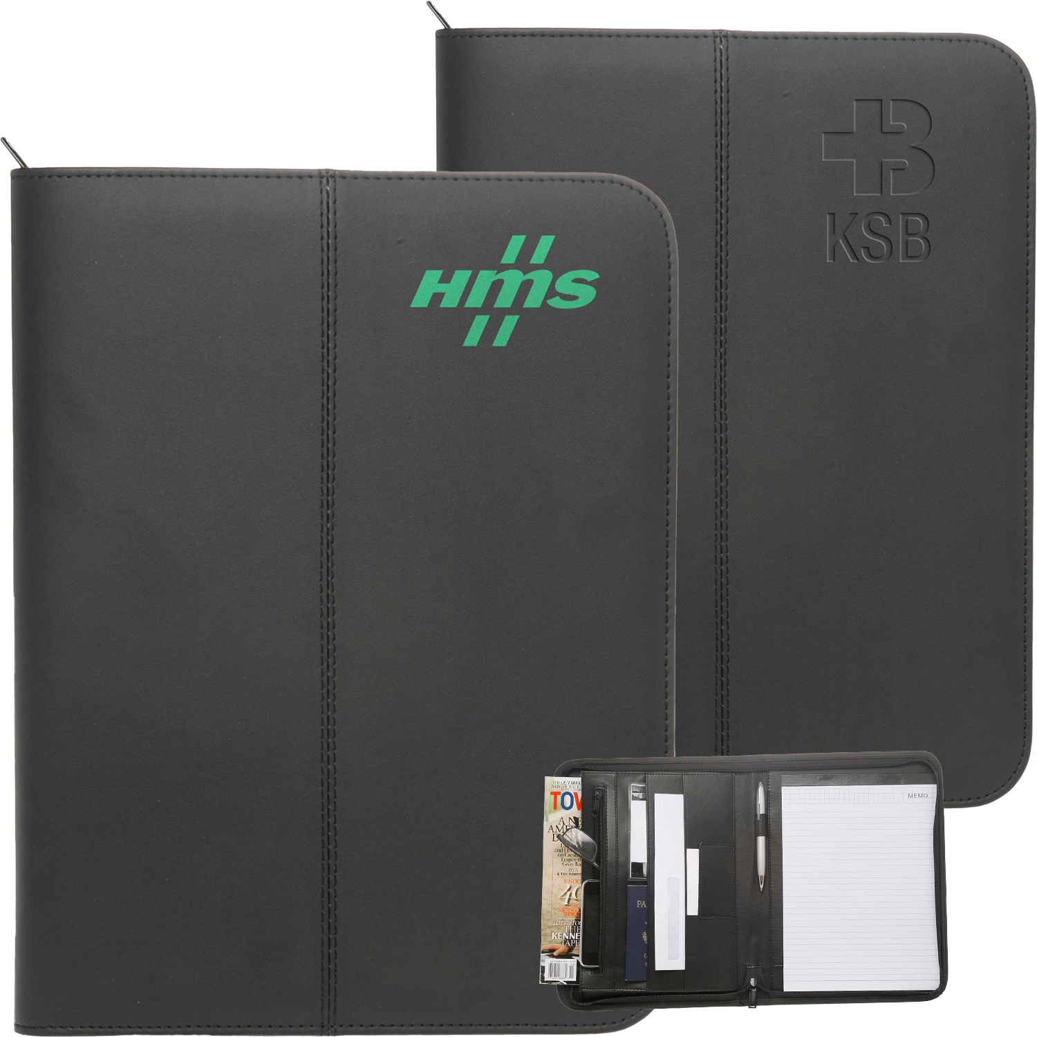 Premium Zippered Leather Portfolio w/ Pen Loop & Two Pockets 4