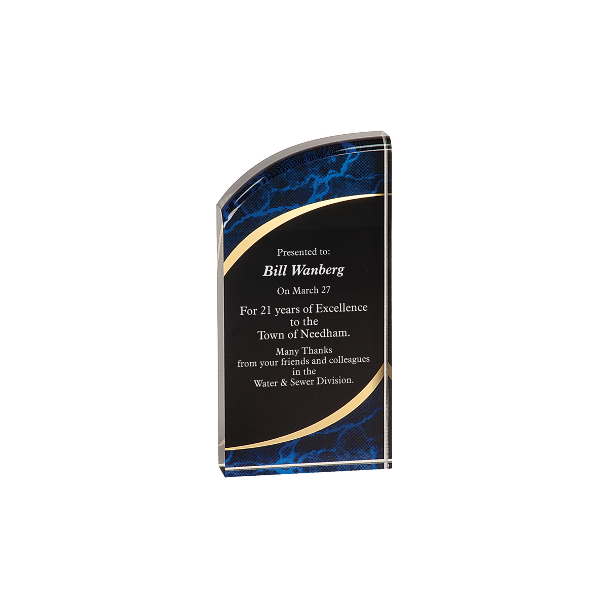 3" x 7" Blue Marble Rounded Acrylic Award
