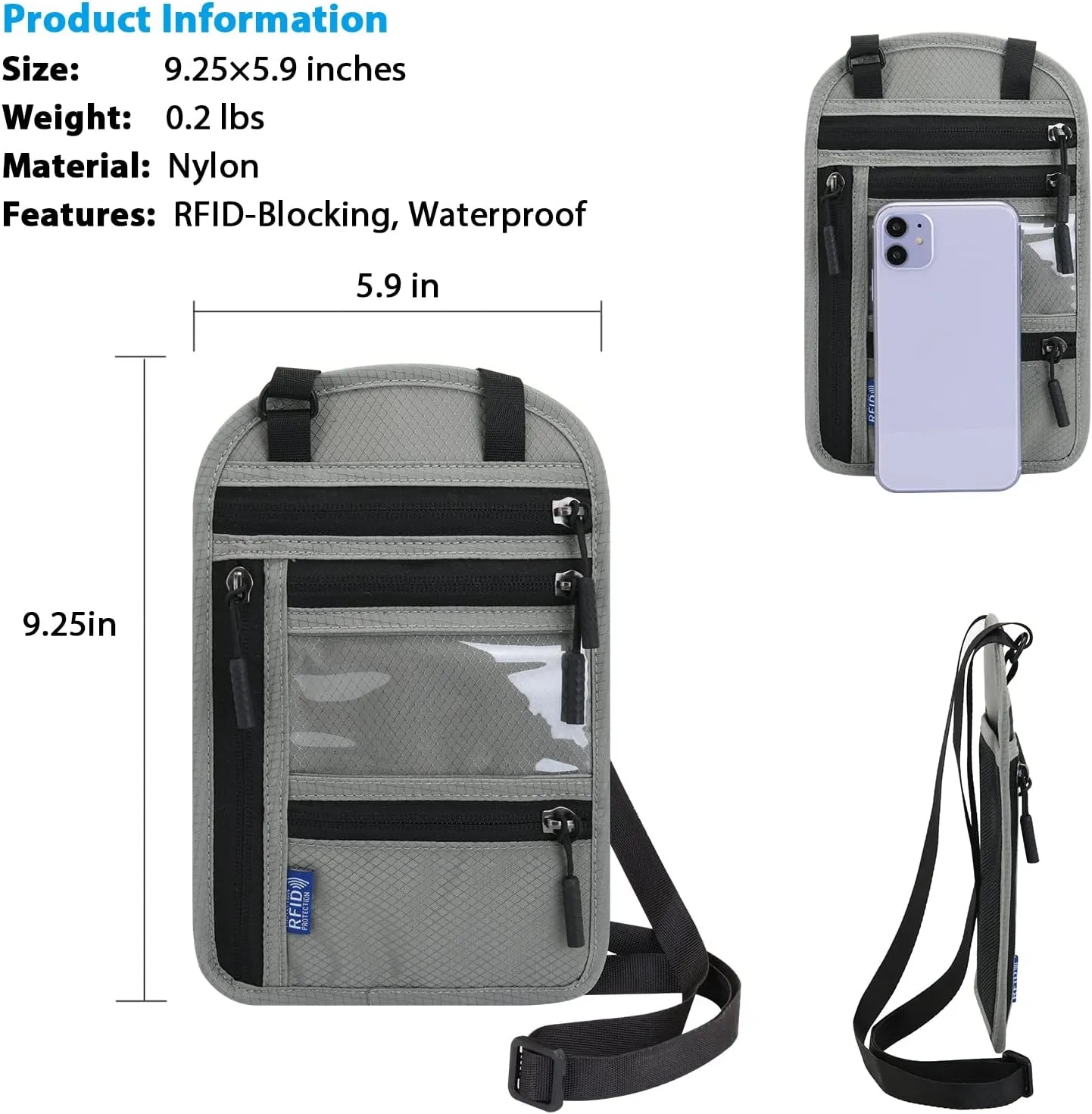 RFID Passport Holder Neck Pouch 5