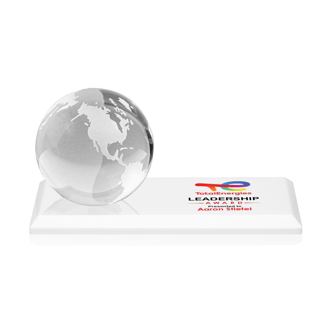 Globe VividPrint™ Award on Rectangle Base - White 8