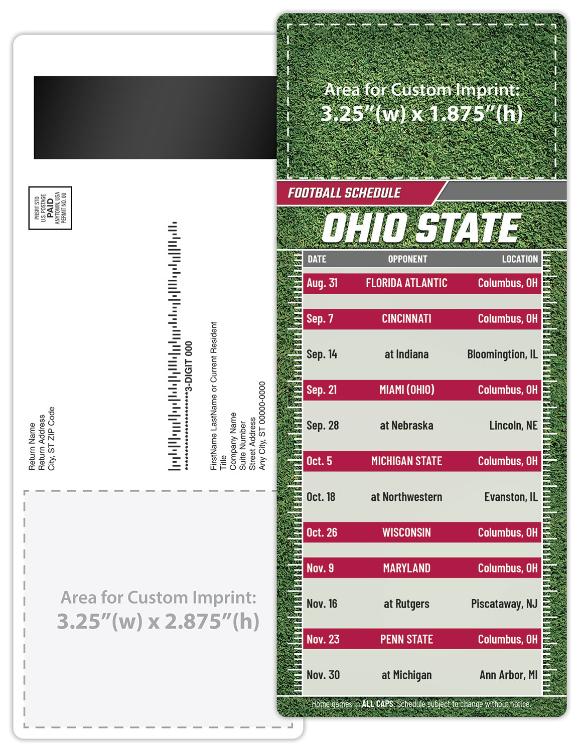 Football Schedule Laminated Card/Postcard with Magnet Strip 3.5x8.5 - 14 pt. 2
