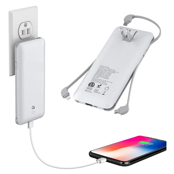 10,000mAh Portable Charger with AC Plug and Built-in Cables 3