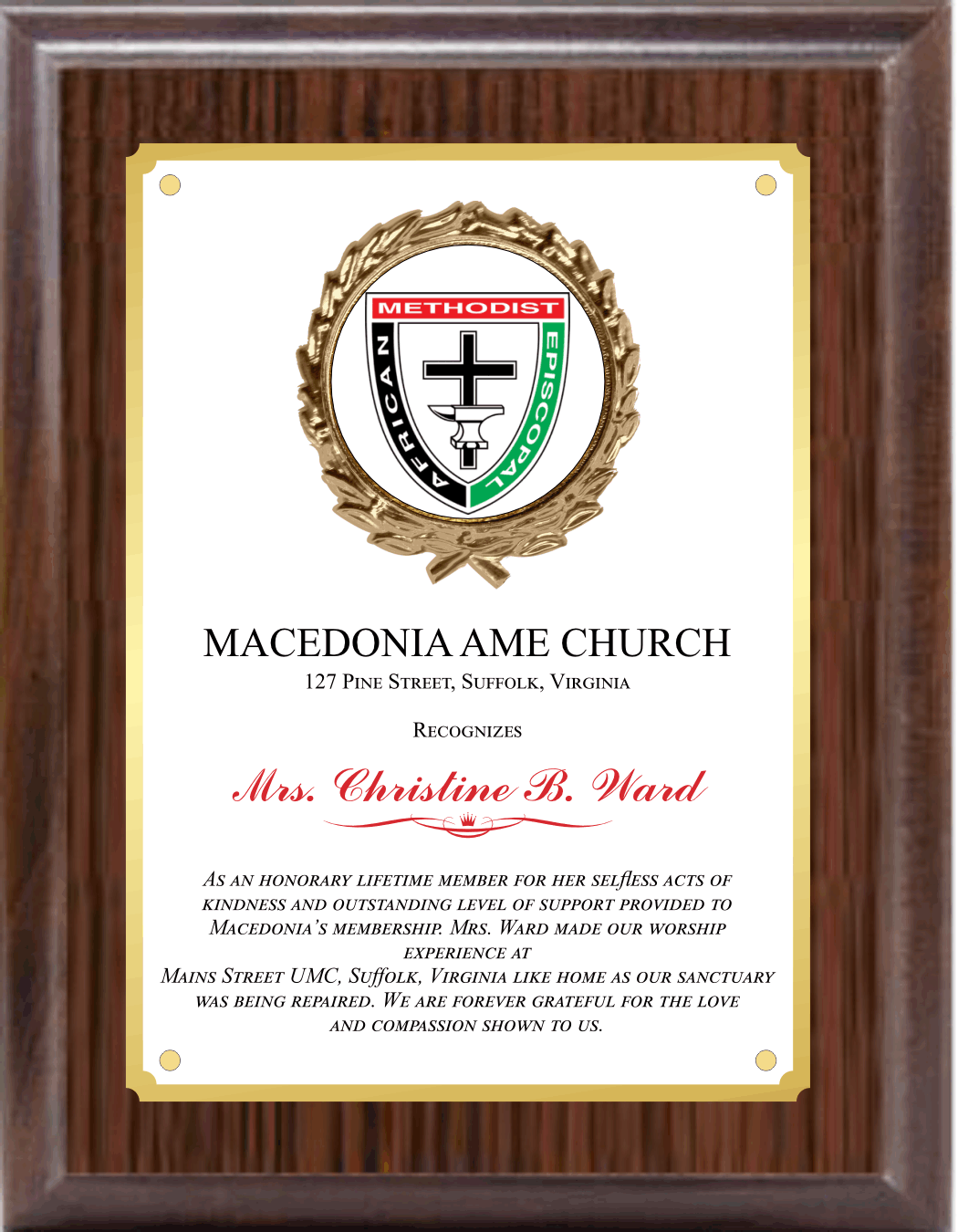 Simulated Walnut Plaque With Custom Insert 2