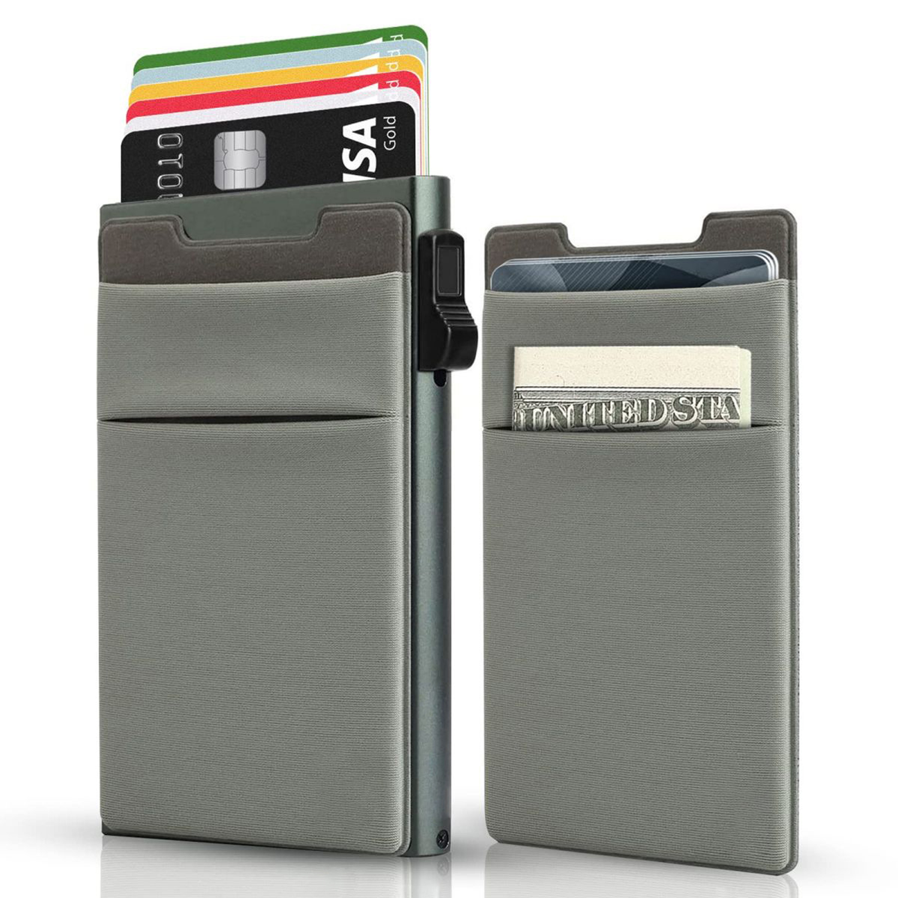 Slim Metal Minimalist Card Holder with Money Pocket 1