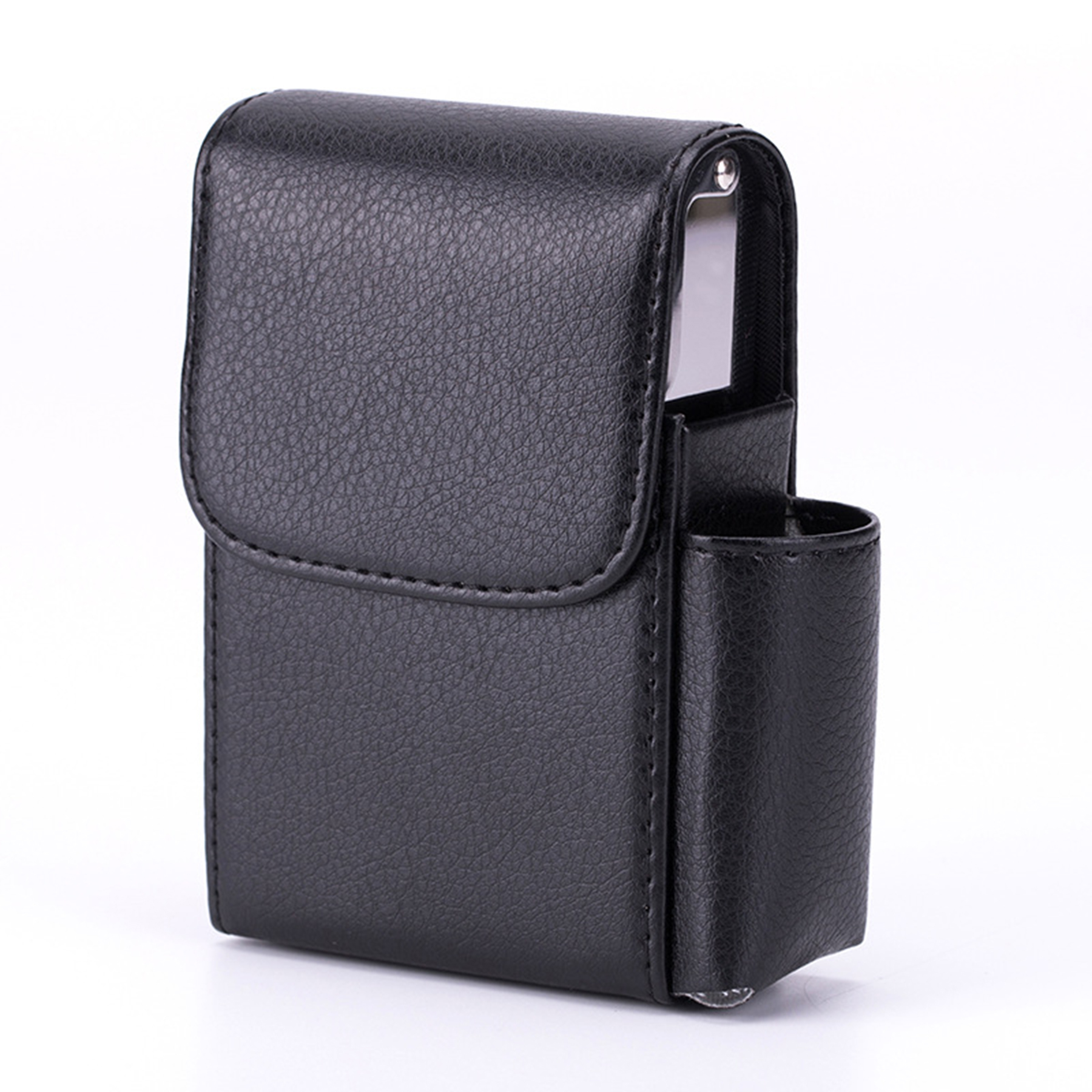 PU Leather Sliding Cigarette Box Case with Lighter Holder 4