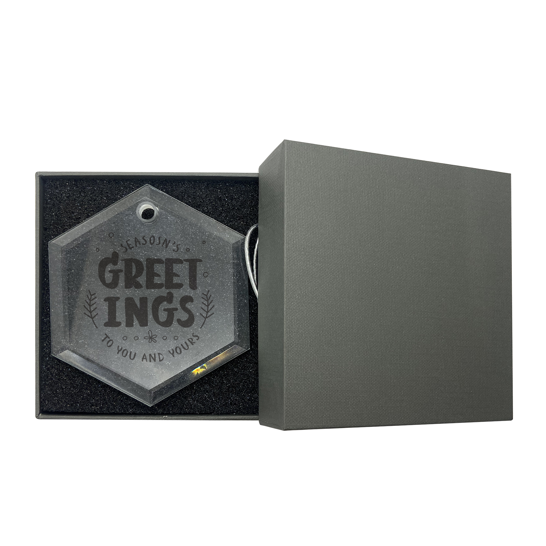 Gift Box 3" Hexagon Clear Glass Ornament 6