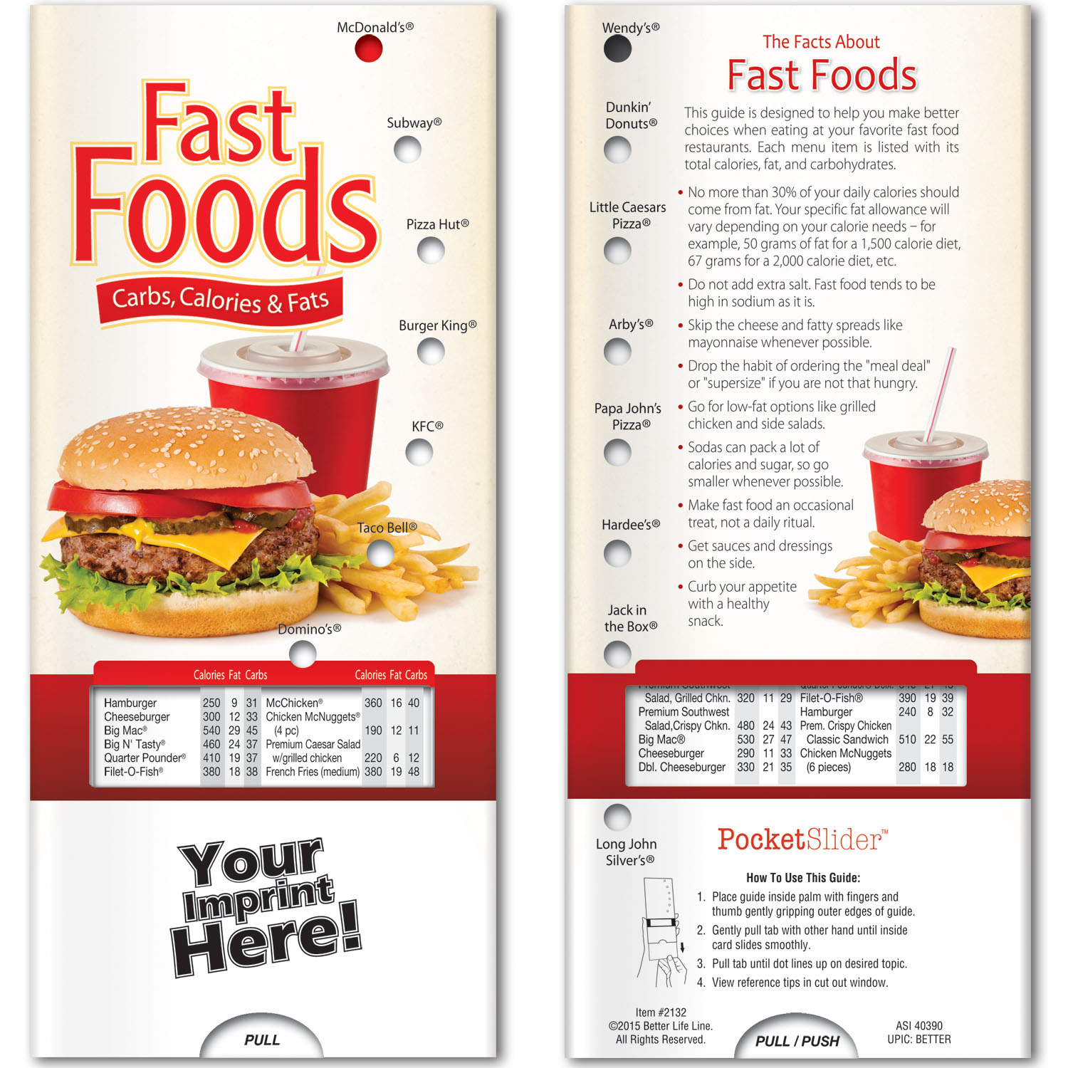 Pocket Slider - Fast Foods: Carbs, Calories, and Fat 3