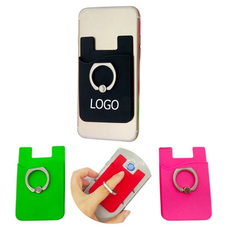 Cell Phone Silicone Wallet with Metal Ring Stand 4