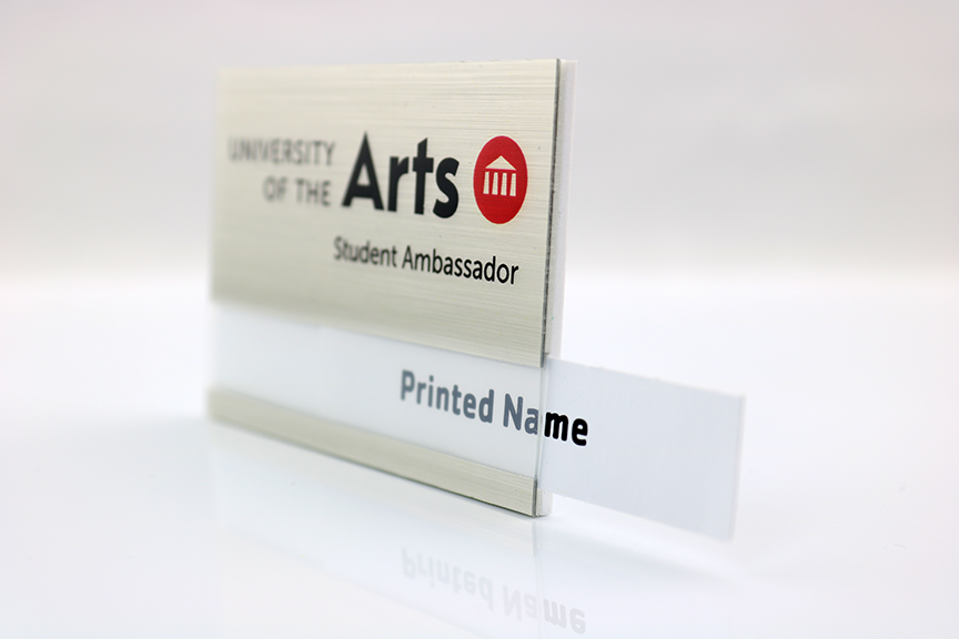 The Orion full color metallic reusable name badge 2"x3" 1