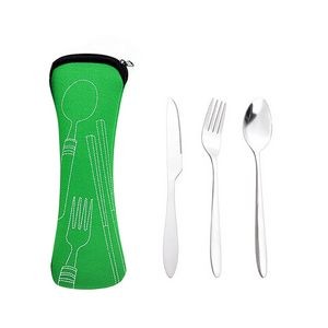 3 In 1 Flatware Stainless Steel Knife Fork Spoon Set With Pouch 7