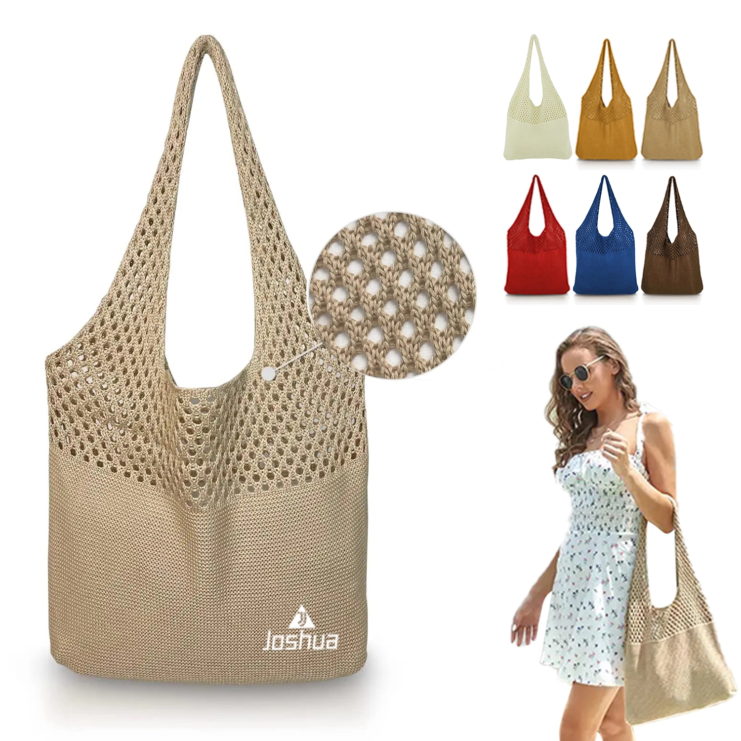 Portable Reusable Knitted Grocery Tote Bags, custom tote bag with logo imprint 1