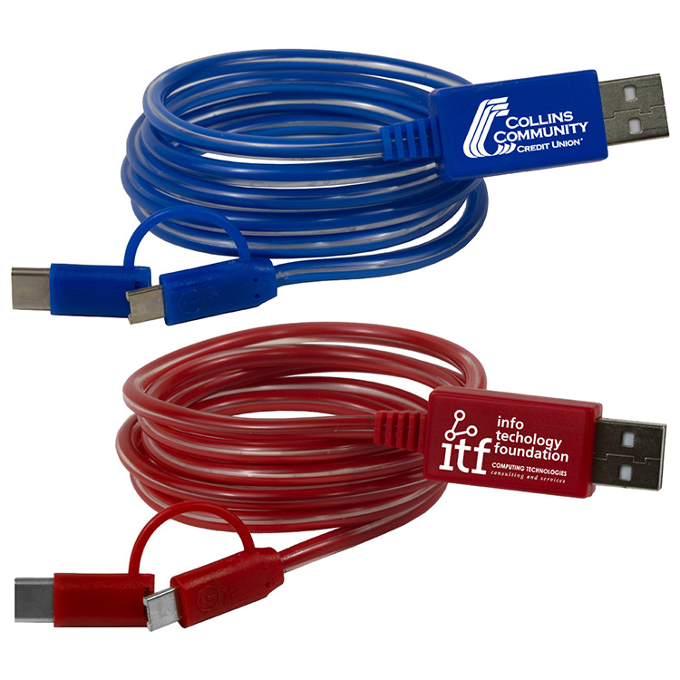 "Payson" 3-in-1 LED Lighted Cell Phone Charging Cable with Type C Adapter 14