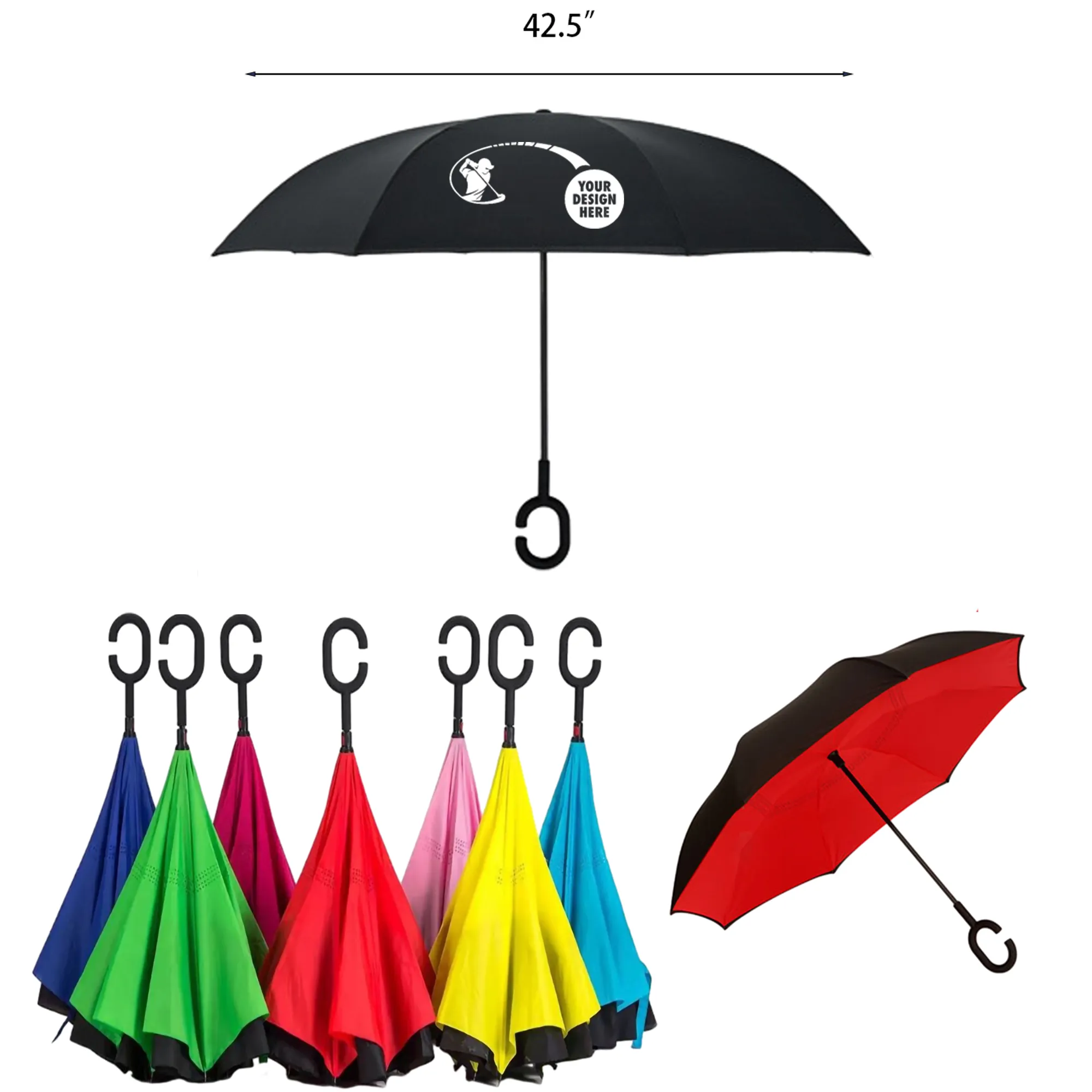 Reversible Inverted Umbrella With C-Shape Handle 2