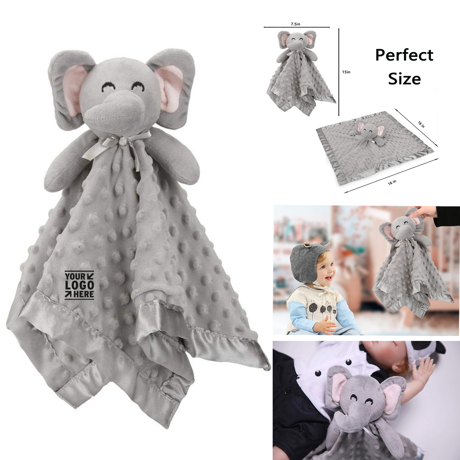 16 Inch Pro Elephant Newborn Boys Girls Stuffed Animal Grey Snuggle Toy
